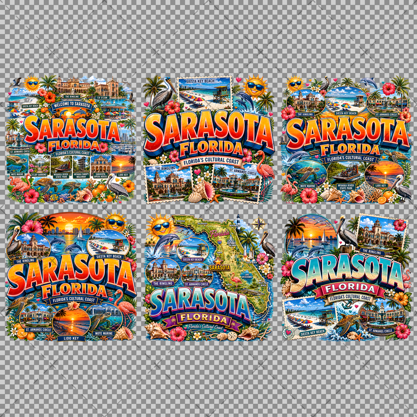 Sarasota Florida Travel Poster, Landmark Collage Wall Art, Florida Souvenir Print, Instant Digital Download PNG