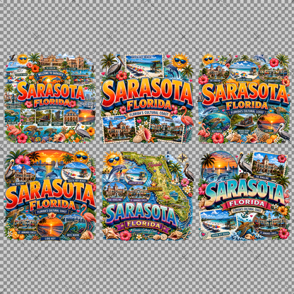Sarasota Florida Travel Poster, Landmark Collage Wall Art, Florida Souvenir Print, Instant Digital Download PNG
