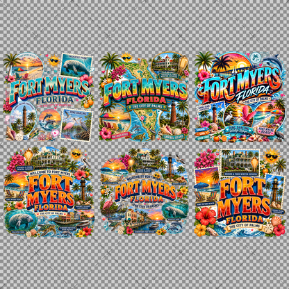 Fort Myers Florida PNG | City of Palms Travel Landmark Collage | Sublimation Design | POD T-Shirt Mug Tumbler Print