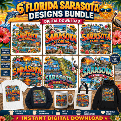 Sarasota Florida Travel Poster, Landmark Collage Wall Art, Florida Souvenir Print, Instant Digital Download PNG