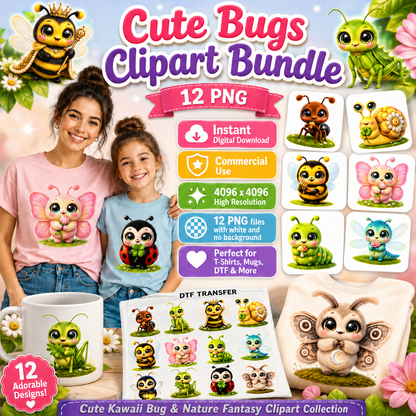 Kawaii Ant Bee Nursery Art Digital Download Cute Insect Print Kids Room Decor Printable Wall Art, bug themed decor, cute bug print, baby bee print, PNG, digital download, high resolution