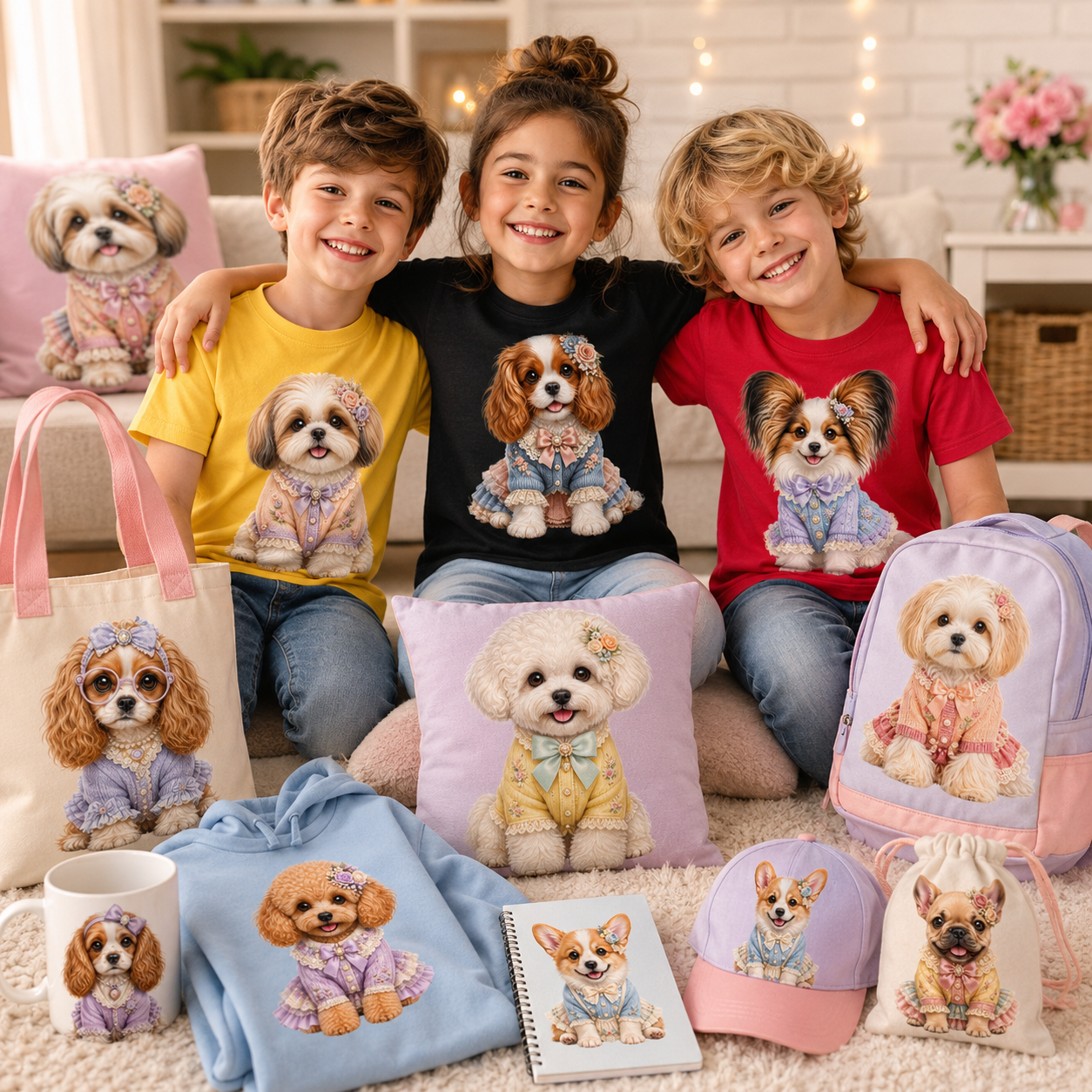 Puppy in Dress PNG Clipart | Adorable Nursery Decor & Pet Lover Gift | Cute Dog Sublimation Design for T-Shirts, cavalier king charle, shabby chic dog, pet portrait digital, PNG, digital download, high resolution