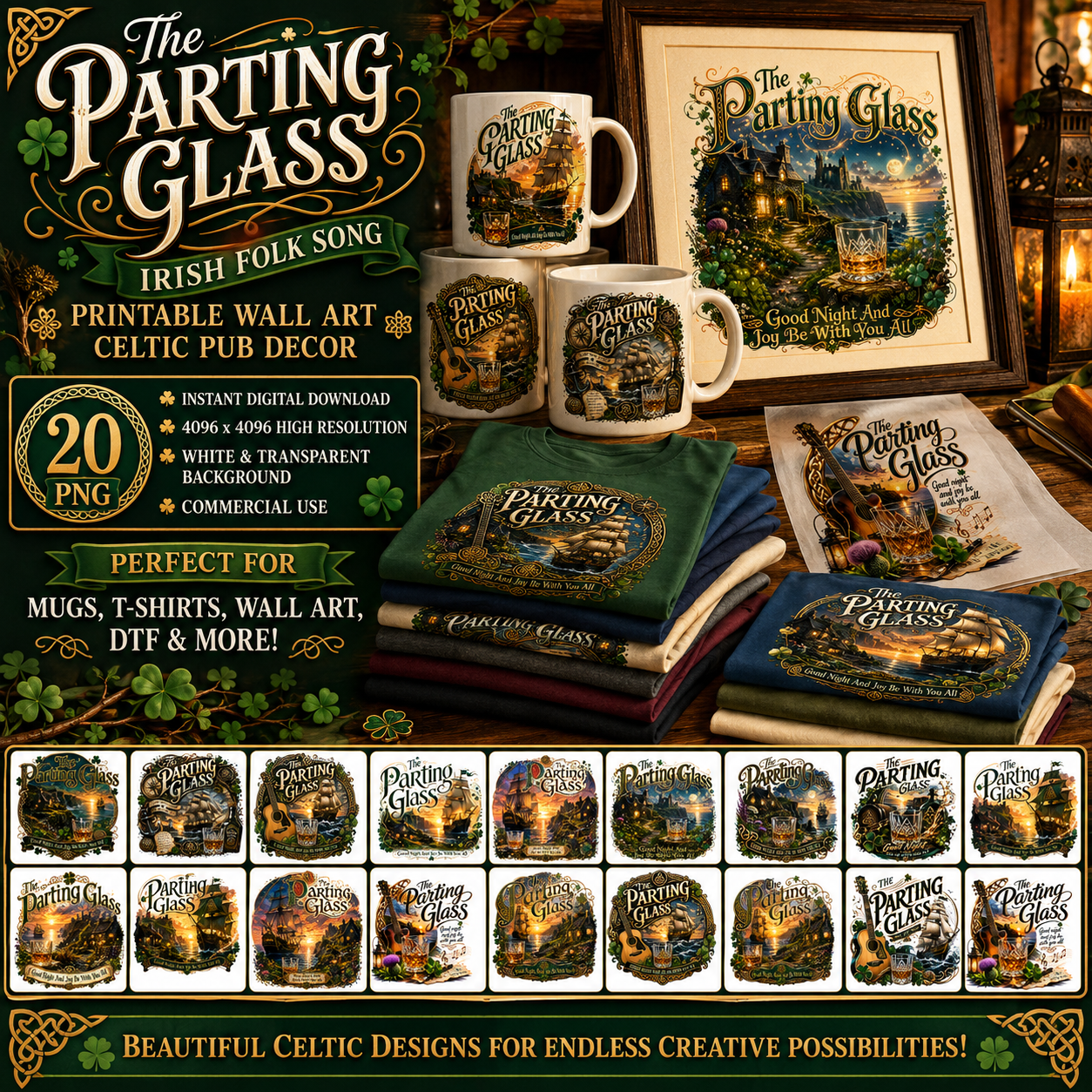 The Parting Glass Irish Folk Song Printable Wall Art Celtic Pub Decor Sublimation PNG Commercial Use, going away gift, irish whiskey decor, irish music art, PNG, digital download, high resolution