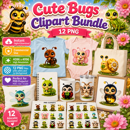 Kawaii Ant Bee Nursery Art Digital Download Cute Insect Print Kids Room Decor Printable Wall Art, bee ant wall art, bug themed decor, cute bug print, PNG, digital download, high resolution