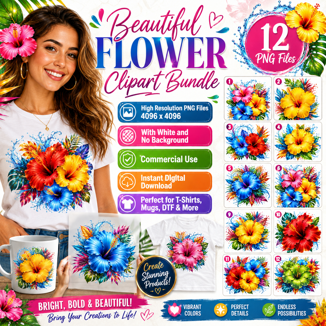 Tropical Hibiscus PNG Sublimation Design Vibrant Watercolor Flower Water Splash Clipart Commercial Use, hibiscus png, paradise floral, hawaiian floral desi, PNG, digital download, high resolution