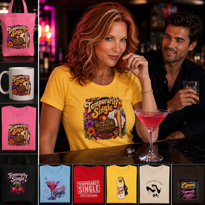 Temporarily Single PNG Funny Breakup Gift for Her, Sassy Shirt, Flirty Design, Girls Night Out, PNG, digital download, high resolution