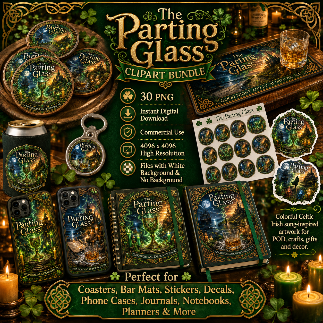 Celtic Parting Glass Irish Folk Song Emblem PNG | Sublimation Design | Commercial Use Print on Demand Art Digital Downloads, celtic emblem, celtic culture, emerald isle, PNG, digital download, high resolution