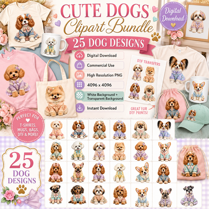 Puppy in Dress PNG Clipart | Adorable Nursery Decor & Pet Lover Gift | Cute Dog Sublimation Design for T-Shirts, etsy seller art, vintage pet illustra, nursery animal art, PNG, digital download, high resolution