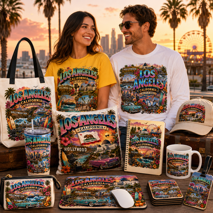 Los Angeles California Travel Collage Digital Art Print | Vibrant LA Landmark & Attraction Wall Decor | Instant Download, cali decor, southern california, la souvenir, PNG, digital download, high resolution
