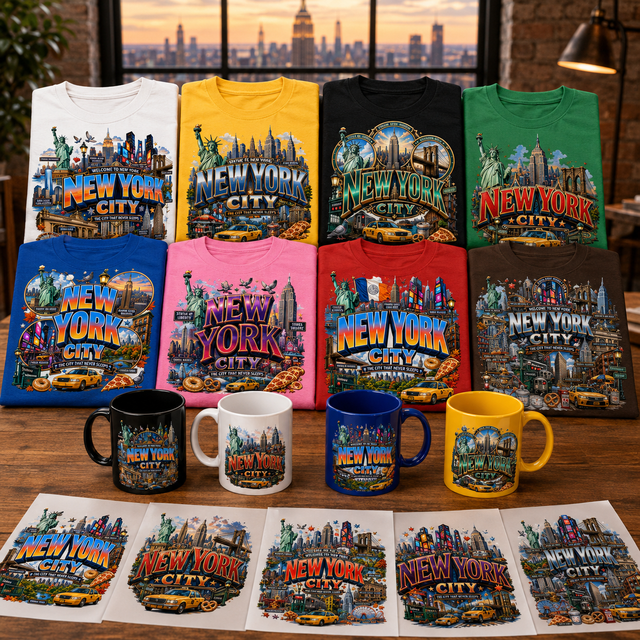 Vibrant New York City Illustration Digital Download - NYC Landmark Art Print for Commercial Use, etsy seller art, landmark artwork, empire state buildin, PNG, digital download, high resolution
