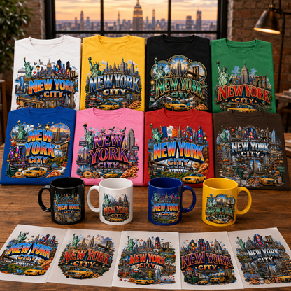 Vibrant New York City Illustration Digital Download - NYC Landmark Art Print for Commercial Use, etsy seller art, landmark artwork, empire state buildin, PNG, digital download, high resolution