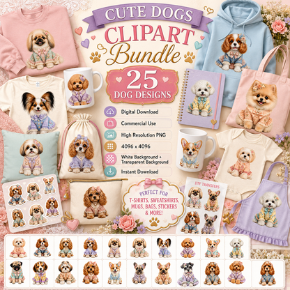 Puppy in Dress PNG Clipart | Adorable Nursery Decor & Pet Lover Gift | Cute Dog Sublimation Design for T-Shirts, bichon frise print, cavalier king charle, shabby chic dog, PNG, digital download, high resolution