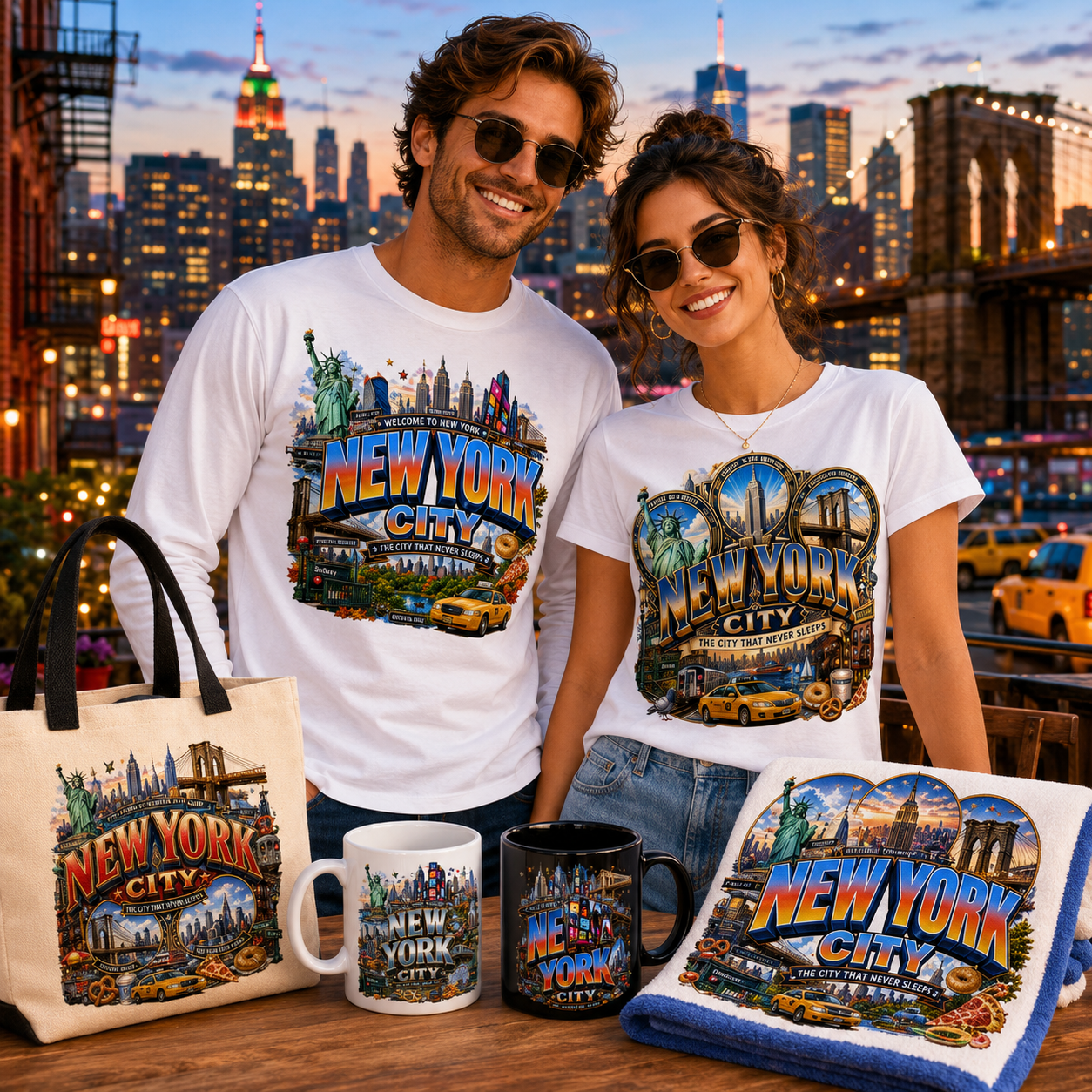 Vibrant New York City Illustration Digital Download - NYC Landmark Art Print for Commercial Use, brooklyn bridge art, new york taxi, nyc subway, PNG, digital download, high resolution