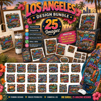 Los Angeles California Travel Collage Digital Art Print | Vibrant LA Landmark & Attraction Wall Decor | Instant Download, etsy seller design, west coast art, tourist art, PNG, digital download, high resolution