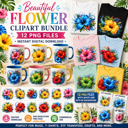 Tropical Hibiscus PNG Sublimation Design Vibrant Watercolor Flower Water Splash Clipart Commercial Use, beach house decor, summer wall art, water splash art, PNG, digital download, high resolution