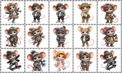 Cute Dressed Up Mice PNG Sublimation Bundle, Cartoon Mice Seasonal Outfits Clipart, POD Tshirt Tumbler Design Commercial Use