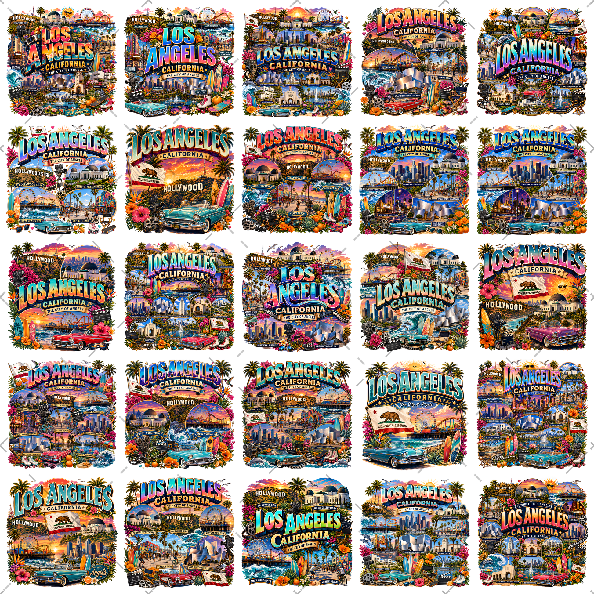 Los Angeles California Travel Collage Digital Art Print | Vibrant LA Landmark & Attraction Wall Decor | Instant Download, southern california, la souvenir, la travel poster, PNG, digital download, high resolution