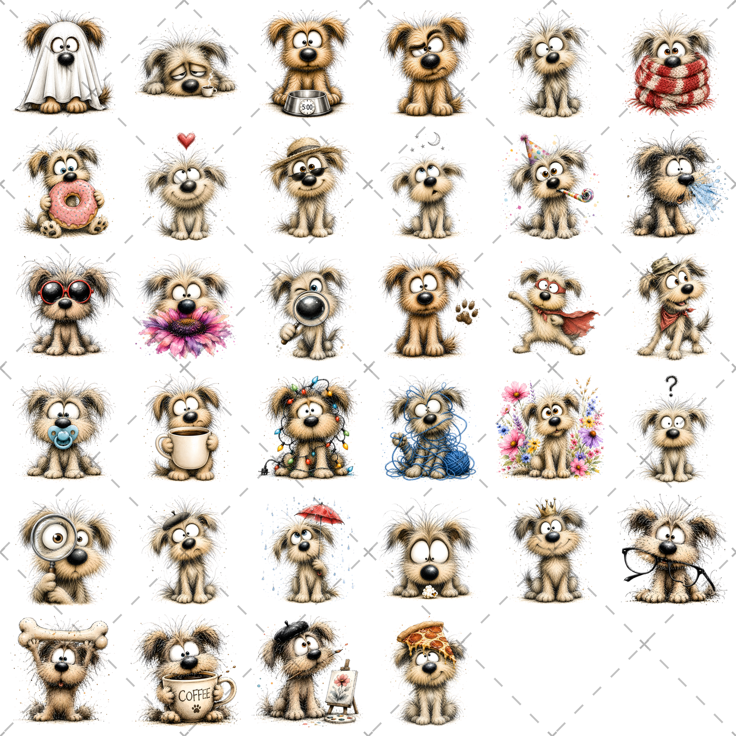 Shaggy Dog Clipart Bundle - Whimsical Puppy PNGs for Holidays & Everyday Humor - Commercial Use Digital Download for POD Digital Downloads, whimsical dog png, canine artwork, holiday dog design, PNG, digital download, high resolution