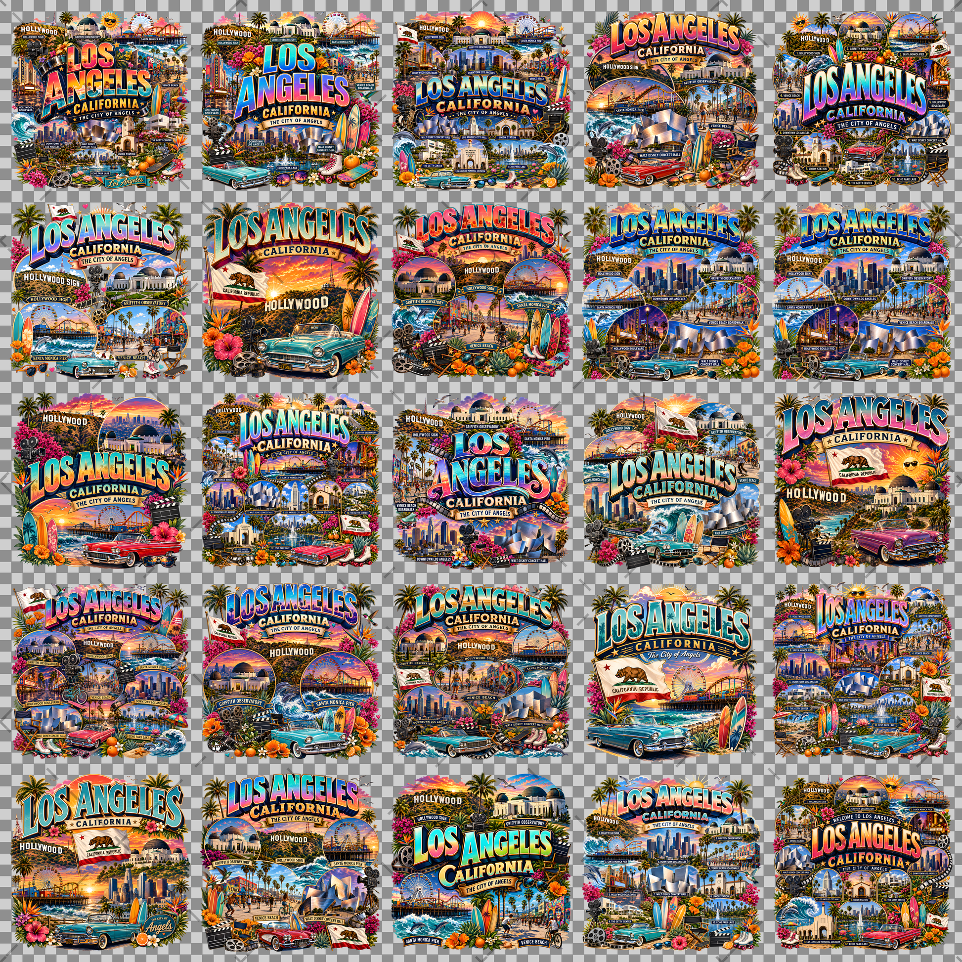 Los Angeles California Travel Collage Digital Art Print | Vibrant LA Landmark & Attraction Wall Decor | Instant Download, attraction print, city collage art, etsy seller design, PNG, digital download, high resolution