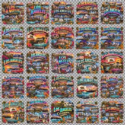 Los Angeles California Travel Collage Digital Art Print | Vibrant LA Landmark & Attraction Wall Decor | Instant Download, attraction print, city collage art, etsy seller design, PNG, digital download, high resolution