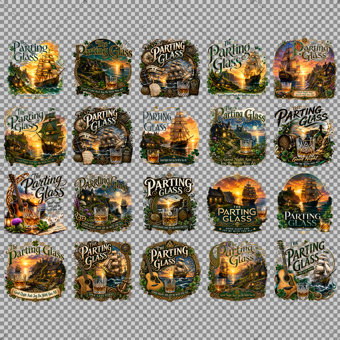 The Parting Glass Irish Folk Song Printable Wall Art Celtic Pub Decor Sublimation PNG Commercial Use, shamrock digital dow, celtic knot design, sailing ship sunset, PNG, digital download, high resolution