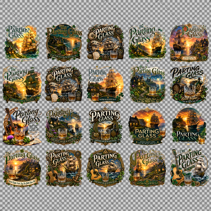 The Parting Glass Irish Folk Song Printable Wall Art Celtic Pub Decor Sublimation PNG Commercial Use, shamrock digital dow, celtic knot design, sailing ship sunset, PNG, digital download, high resolution